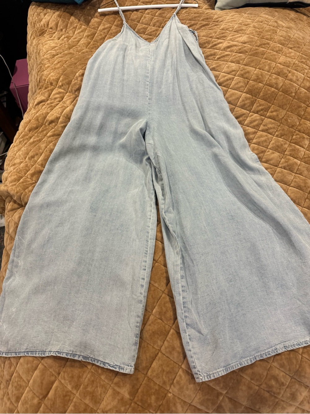 Light Blue Wide-Leg Denim Jumpsuit for Women by en crème w/ pockets!!